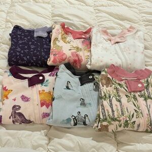 Lot of 6 Burts Bees Footie Pajamas